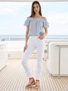Jordan Blouse Blue/White Stripes Size M 100% Cotton